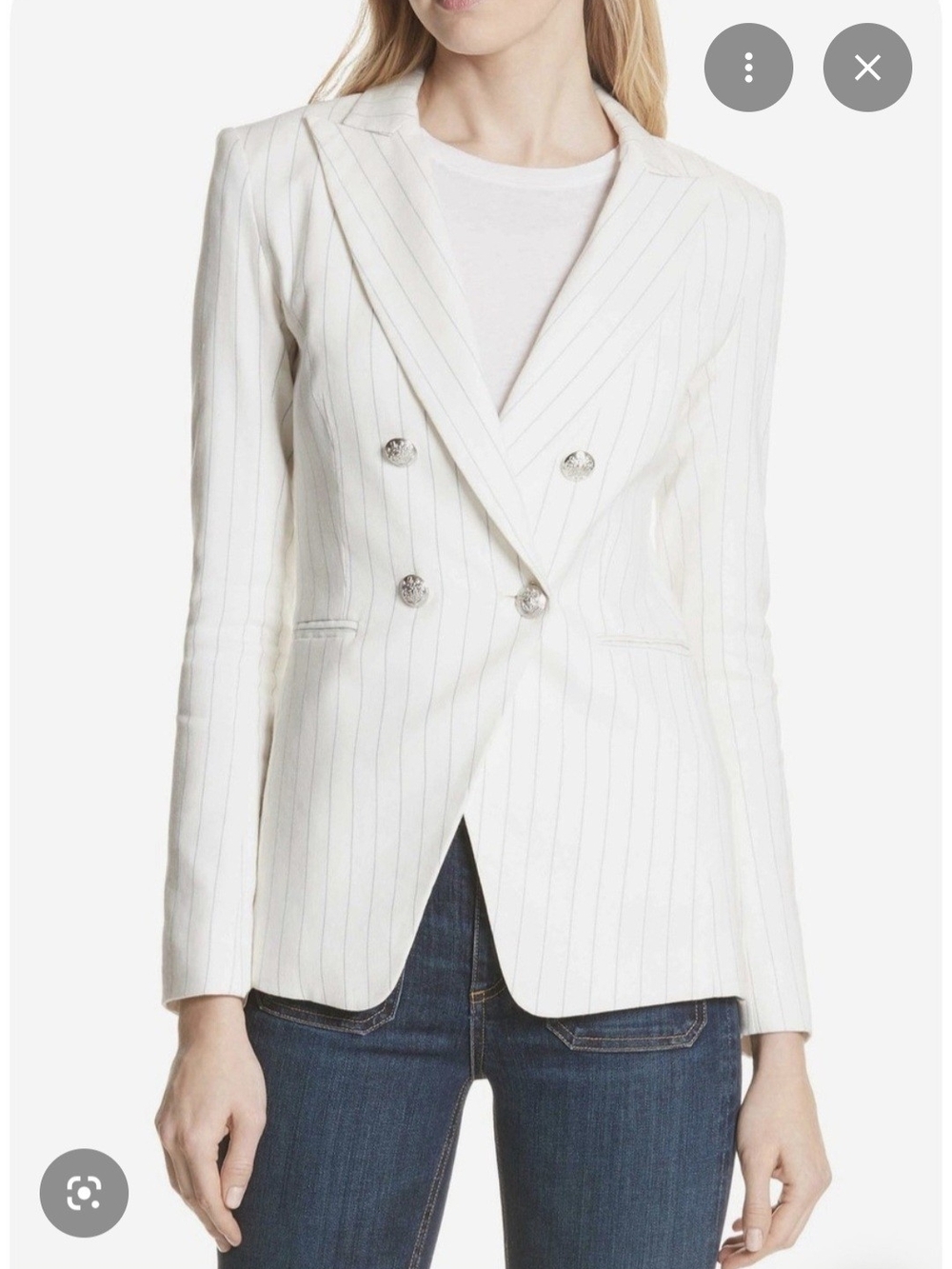 Veronica Beard Apollo White Pinstripe Double-Breasted Blazer